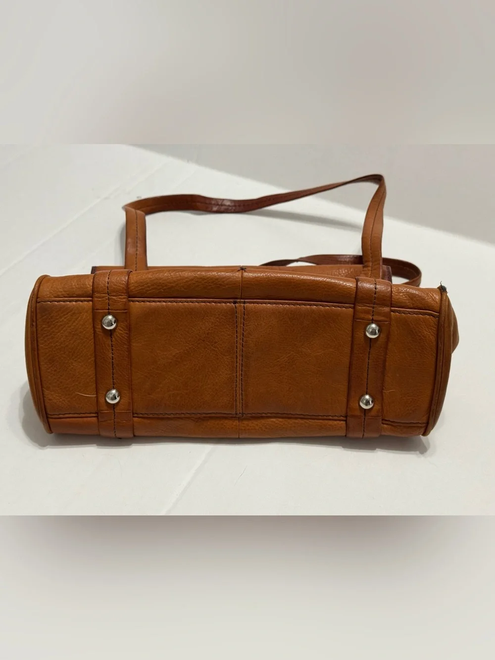 Leather Shoulder Bag in Cognac Brown - Women's Handbag